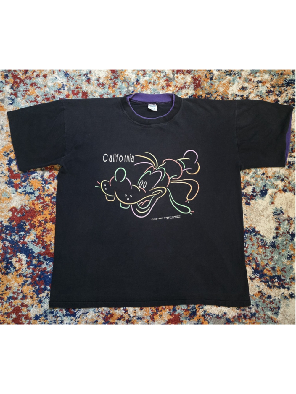 Vintage 90s Disney Goofy California Neon Ringer T-Shirt Velva Sheen USA XL
